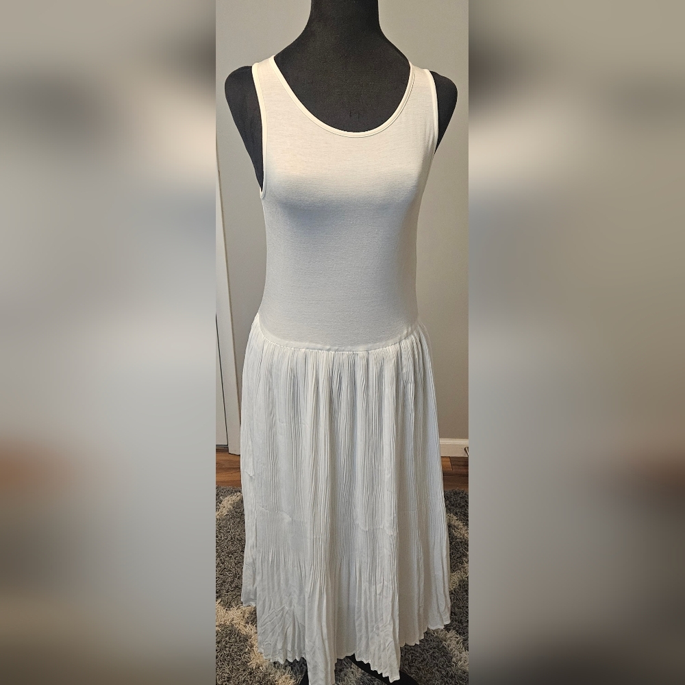 All:Row White Layering Dress- Soft Tank & Pleated Skirted Bottom Size S